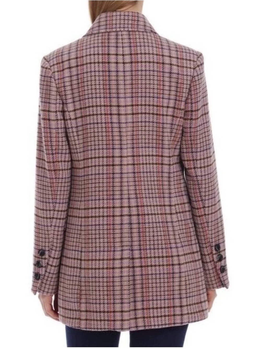 Avec Les Filles Tailored Pink Plaid Single-Breasted Blazer
